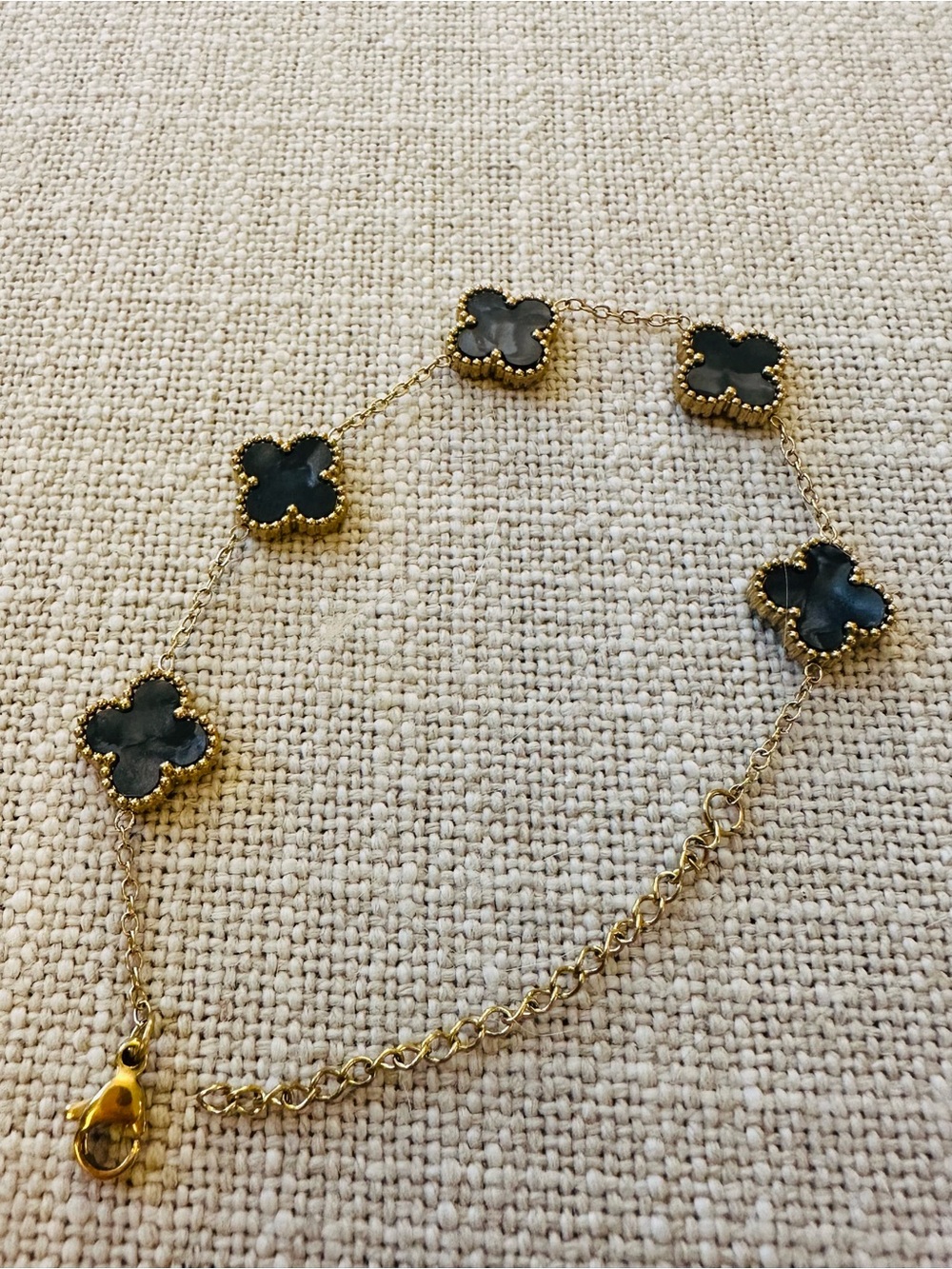 ONLY ONE Gold Bracelet with Black Clover Accents - Elegant Women's Jewelry (New) - Picture 3 of 4